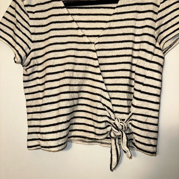 Madewell Texture & Thread Small Black Cream Stripe Faux Wrap Tee EUC - Picture 2 of 10
